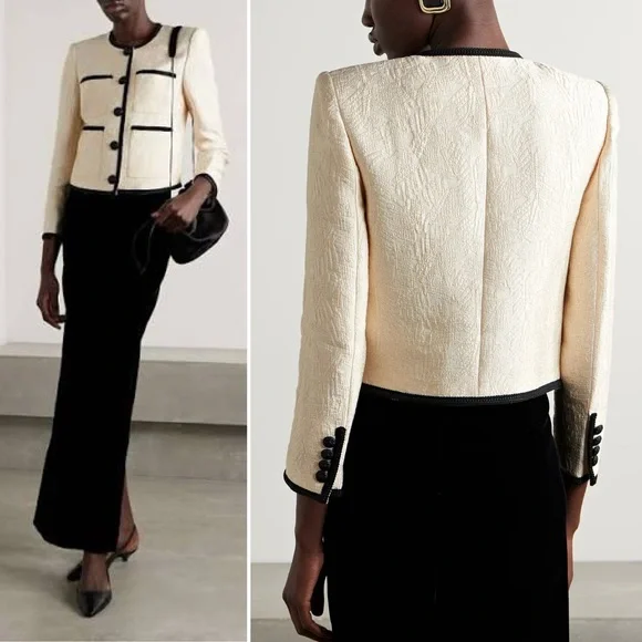 VERONICA BEARD Darla Jacquard Contrast Trim Jacket Size 10 Ivory Black - Picture 3 of 16